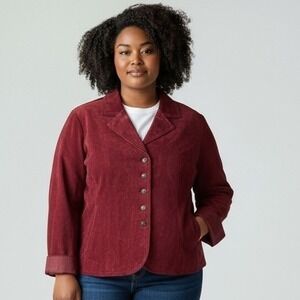 Women's Corduroy Button-Front Blazer Jacket in Wine